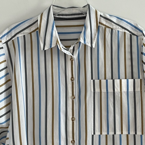 Anthropologie Pilcro Painter Button Up Puff Sleeves Stripe Shirt Size Small - Picture 5 of 13